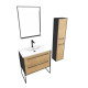 Meuble salle de bains 80 cm, vasque blanche, miroir led et colonne - chêne et noir - structura 