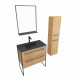 Pack meuble de salle de bain 80x50cm chene brun - 2 tiroirs chene brun - vasque resine noire Aurlane - PACM108 