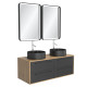 Meuble de salle de bains 120 cm_2 vasques rondes_2 miroirs led - chêne naturel et noir mat - uby Aurlane - PACM279 