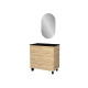 Meuble salle de bains 80cm 3 tiroirs chêne industriel + vasque noire et miroir ovale Aurlane - PACM313 