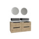 Meuble salle de bains 120cm chêne et noir, vasques rectangulaires et miroirs led ø50cm - omega Aurlane - PACM486 