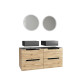 Meuble salle de bains 120cm chêne et noir, vasques carrées et miroirs led ø50cm - omega Aurlane - PACM509 