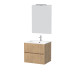 Pack meuble salle de bains 60cm chêne clair 2 tiroirs, vasque, miroir 60x80 et réglette led - xenos 