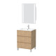 Pack meuble salle de bains 60cm chêne clair 3 tiroirs, vasque, miroir 60x80 à leds intégrées - xenos 