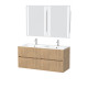 Meuble salle de bains 120 cm chêne clair 4 tiroirs, vasque, miroirs 60x80 à leds intégrées - xenos 