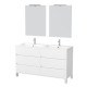 Meuble salle de bains 120 cm laqué blanc 6 tiroirs, vasque, miroirs 60x80 et réglettes led - xenos 