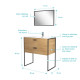 Ensemble meuble de salle de bain 80x45cm style industriel couleur chêne naturel - Vasque blanche - EDGE Aurlane - LAV574 