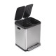 Bac de tri sélectif a compartiments Recycle, ouverture du couvercle par pédale, 2x15litres, Acier inoxydable 