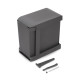 Poubelles de recyclage pour la cuisine, 2 x 14L, fixation inférieure et extraction automatique, Acier et Plastique, Gris antracite 