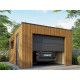 Garage bois composite SILVERSTONE - surface : 20m² - porte sectionnelle motorisée - 2 télécommandes - double vitrage - Couleur au choix Teck