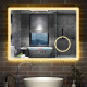 Aica miroir de salle de bain 100x60cm avec leds 3 couleurs et luminosité réglable+anti-buée+miroir grossissant+horloge numérique 
