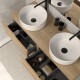 Meuble de salle de bain 120 avec plateau et 2 vasques à poser - 4 tiroirs - madera miel (bois clair) - luna 