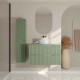 Meuble et colonne de salle de bains LEON 80cm - Façade ondulée - Vasque Ronde 36cm - LEON Aurlane - Couleur au choix Vert-olive