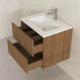 Meuble salle de bains 60cm 2 Tiroirs décor chêne et noir cranté - Vasque blanche mate - YUKI Aurlane - PACM898 