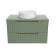 Meuble de salle de bains leon 80cm vert olive - 2 tiroirs en mdf ondulés - vasque ronde ø36cm Aurlane - PACM726 