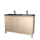 Meuble de salle de bains 120 cm 4 portes chêne clair + vasque double céramique noire - xenos Aurlane - PACM719 