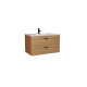 Meuble de salle de bains 80cm décor bois - 2 tiroirs - vasque blanche et mitigeur noir 