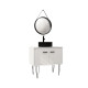 Meuble salle de bains 80cm blanc et noir sur pieds - 2 portes - vasque ronde et miroir barbier noir Aurlane - LAV623 