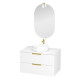 Meuble salle de bains 80cm laqué blanc et or doré 2 tiroirs - vasque blanche - miroir & applique led 