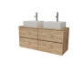 Meuble salle de bains 120cm 4 tiroirs chêne naturel - 2 vasques carrées 41x41x15cm blanches Aurlane - PACM751 