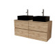 Meuble salle de bains 120cm 4 tiroirs chêne naturel - 2 vasques carrées 41x41x15cm noires Aurlane - PACM753 