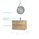 Pack Meuble SDB 80cm suspendu 2 tiroirs chêne Vasque blanche + Miroir Barber - TIMBER 80 - Pack38 Aurlane - PACM248 