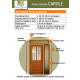 Porte d'entrée bois vitrée, carole, h.200xl.90  p. Droit + poignée et barillet (ref 010403rfp)cotes tableau gd menuiseries 