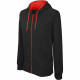 Sweat-shirt zippé capuche contrastée kariban homme - Coloris et taille au choix Noir-Rouge