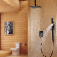 Tête de douche à fixation au plafond et système de douchette à glissière en noir 200 mm 