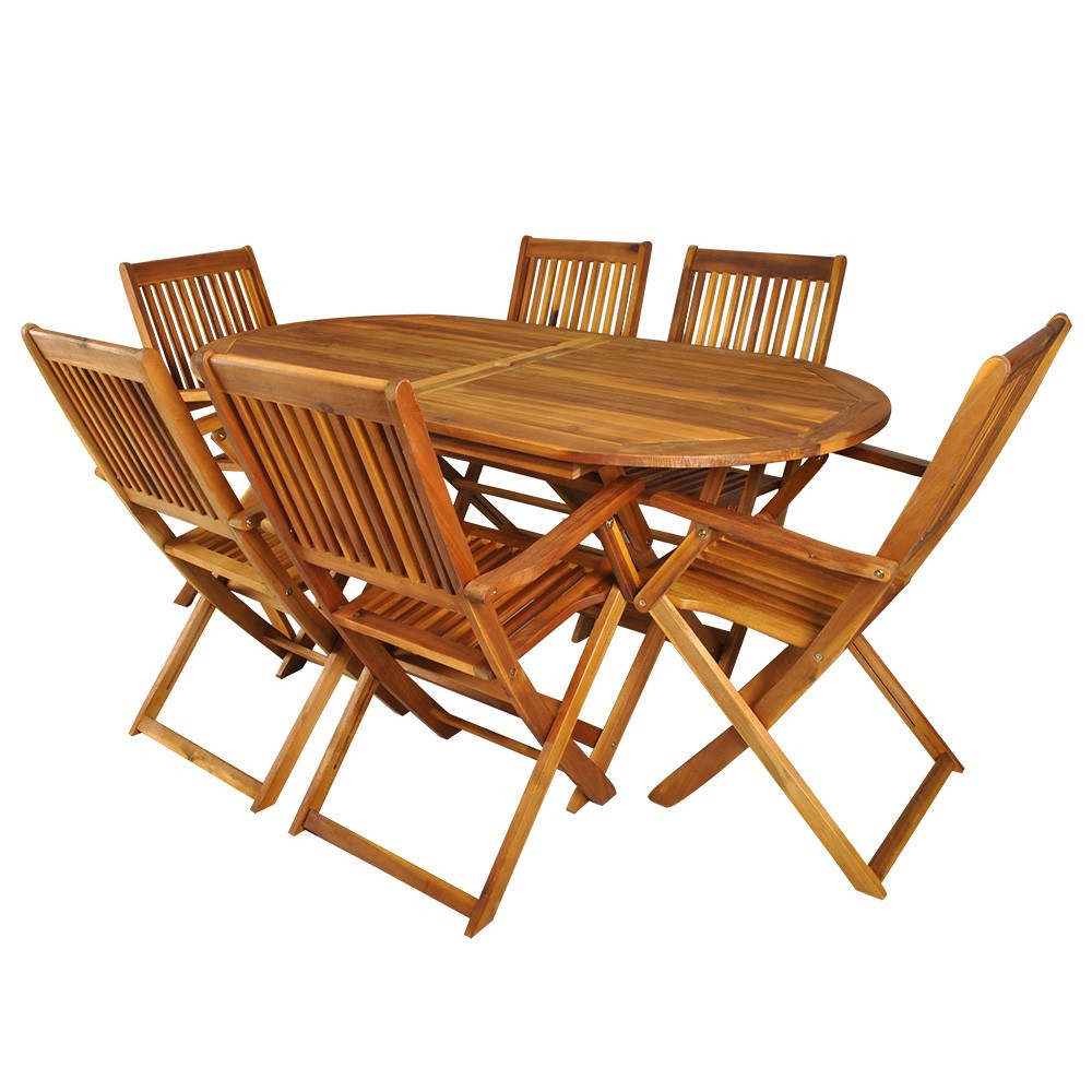 salon de jardin en bois naturel huile 1 table 6 chaises distriartisan