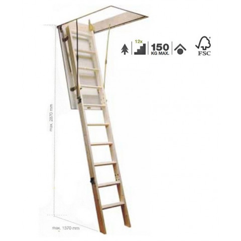 escalier escamotable en bois avec caisson 12 marches haut 283 cm ekomax distriartisan