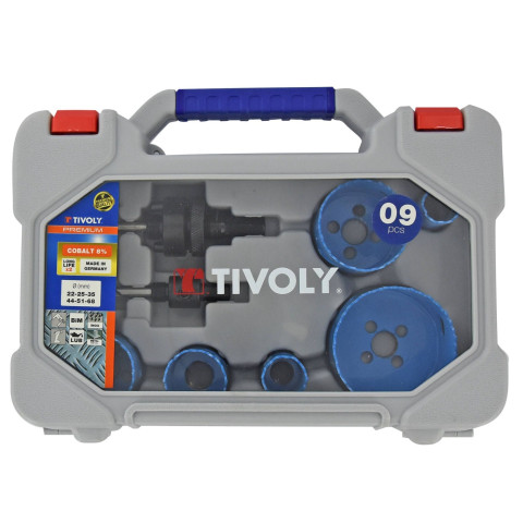 Mallette de 9 pièces TIVOLY 6 scies cloches bi-métal cobalt 8% Ø 22 à 68mm + 2 pilotes + 1 clé Allen - XT505270001