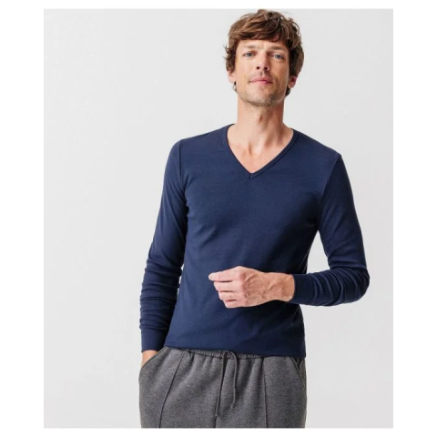 Tee-shirt DAMART Col V - Manches longues - Bleu marine - T.2XL - 12302