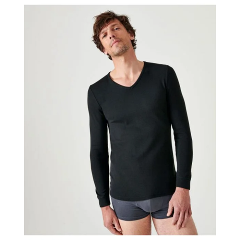Tee-shirt DAMART Col V - Manches longues - Noir - T.XL - 12302