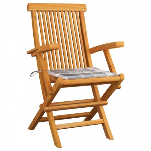 Chaises de jardin bois de teck massif avec coussins - Couleur des coussins et nombre de chaises au choix