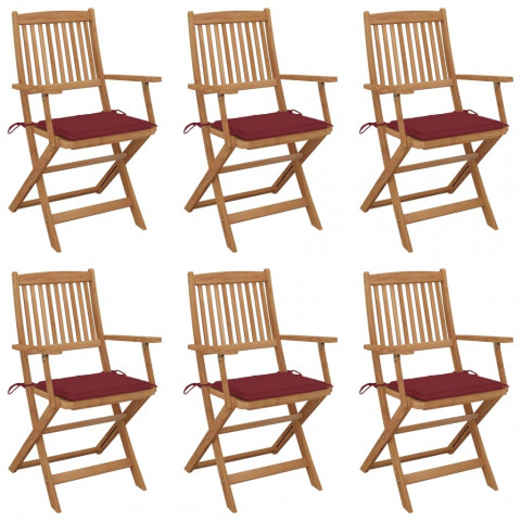 Chaises pliables de jardin avec coussins bois d'acacia - Couleur des coussins et nombre de chaises au choix