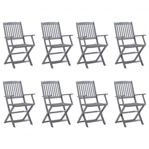 Chaises pliables d'extérieur 8 pcs avec coussins bois d'acacia - Couleur des coussins au choix