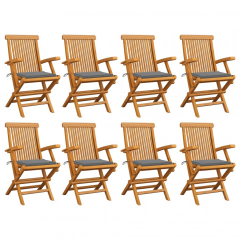 Chaises de jardin avec coussins 8 pcs bois de teck massif - Couleur des coussins au choix
