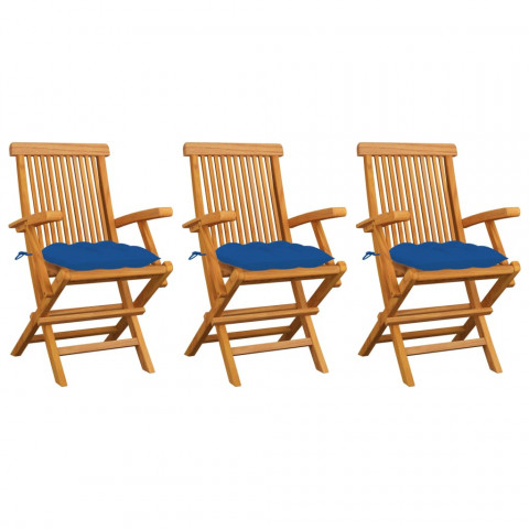 Chaises de jardin avec coussins 3 pcs bois de teck - Couleur des coussins au choix