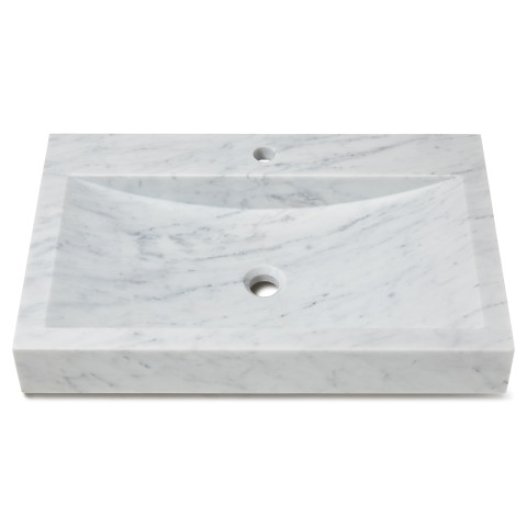 Vasque à poser rectangulaire avec perçage robinetterie en véritable marbre blanc 70x45x10 cm