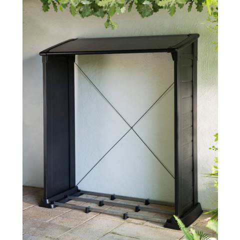 Abri bûches double paroi 1 stère en résine noire