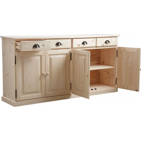 Buffet 4 portes 4 tiroirs en bois brut