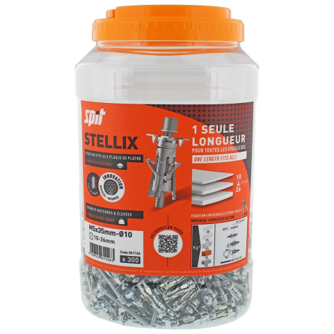 Cheville métallique à vis Stellix - Patte à vis - 5 x 35 / 15 M7 + Vis Seau de 300 - SPIT - 060142