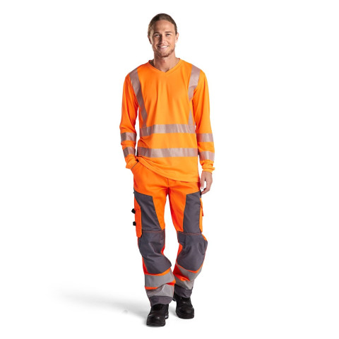 T-shirt à manches longues col V haute-visibilité anti-UV polyester 33851013 - Couleur et taille au choix