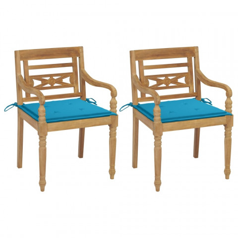 Chaises batavia 2 pcs bois de teck avec coussins - Couleur au choix