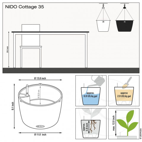 Jardinière nido cottage 35 all-in-one noir graphite