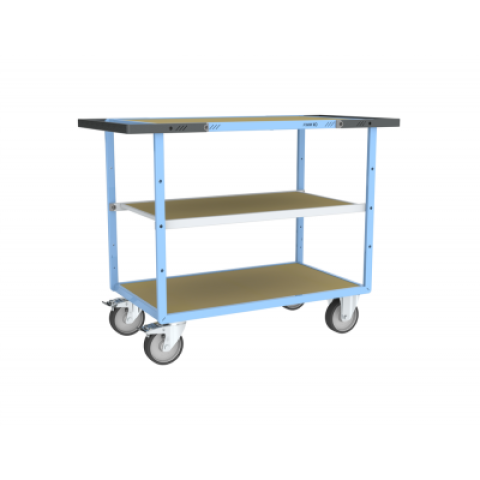 Servante mécano-soudée EVERSTEEL™ double poignées 3 plateaux médium 1000 x 600 mm 400 kg - Type de roues au choix