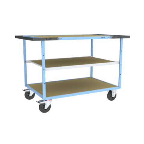 Servante mécano-soudée EVERSTEEL™  double poignées 3 plateaux médium 1200 x 800 mm 400 kg - Type de roues au choix