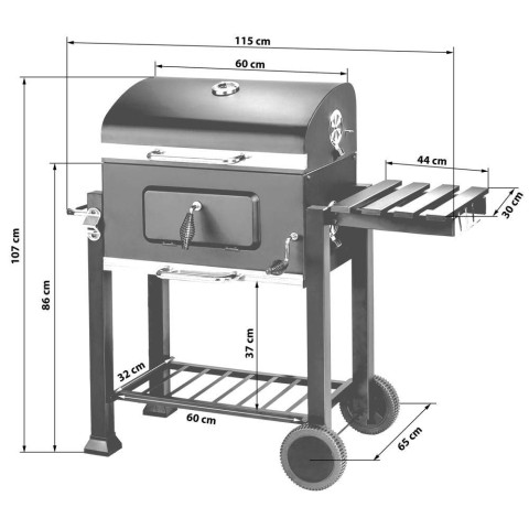 Barbecue à charbon de bois 3 en 1 avec thermomètre avec grille à hauteur réglable noir helloshop26 1508003
