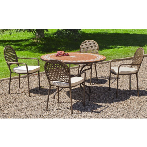 Salon de jardin table ronde et fauteuils 4 places